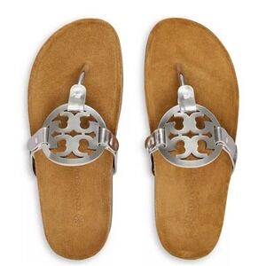New Tory Burch Miller Cloud Metallic Leather Thong Sandals Size 8 NWT